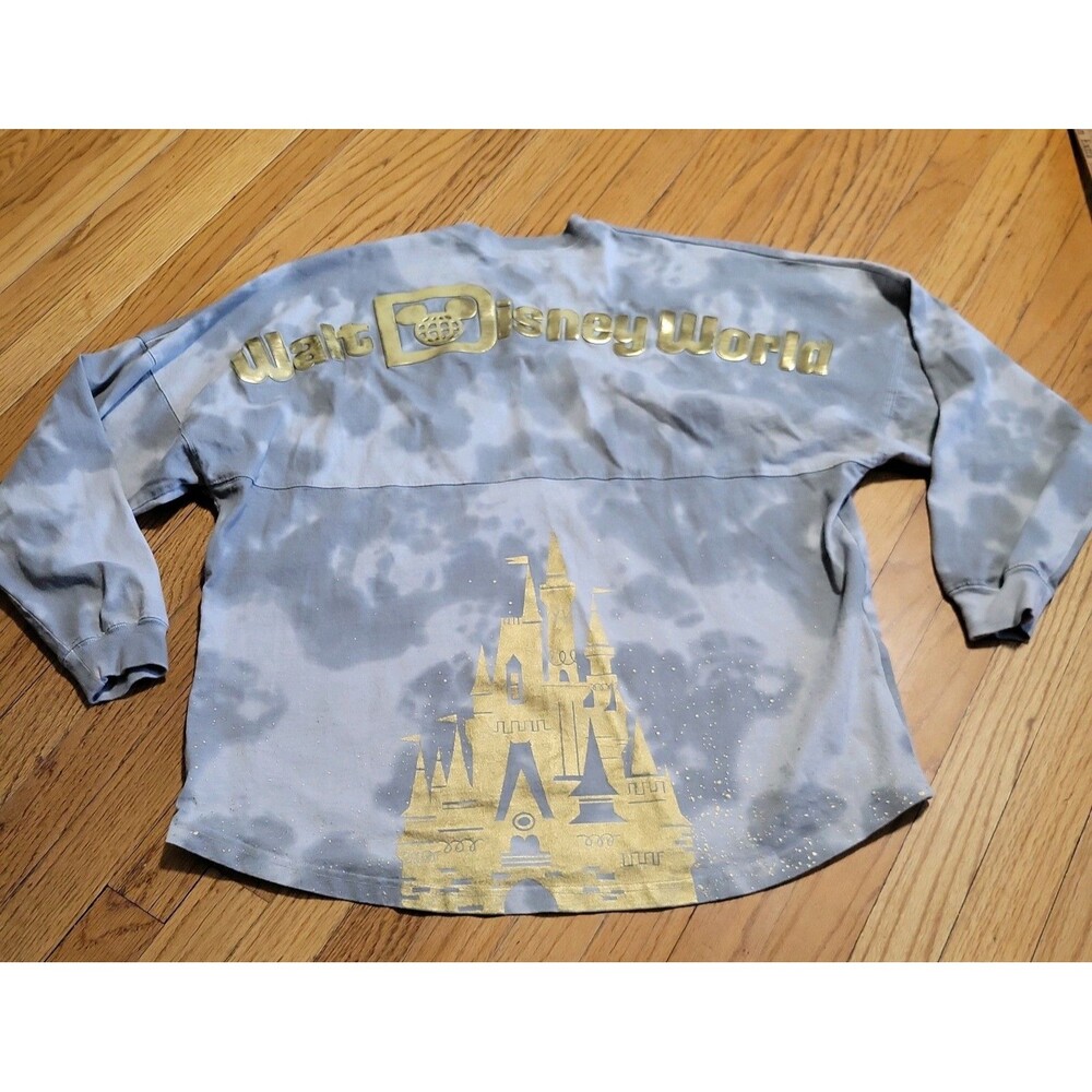 large Walt Disney World Spirit Jersey Medium Gray Gold Cinderella Castle Tie Dye